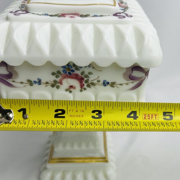 Westmoreland Milk Glass Hand-Painted Wedding Box Compote Roses & Bows 8” - Picture 12 of 12